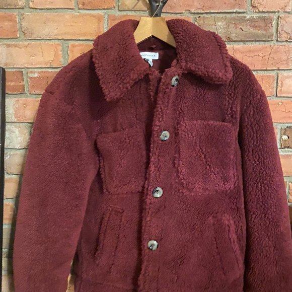 Burgundy Topshop Teddy Bomber - Picture 1 of 4